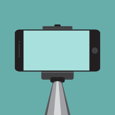 Selfie sopa ile hareket eden ya da cep telefonu. Vektör çizim Eps10