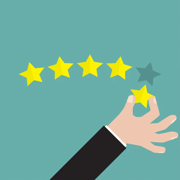 Empresario mano dando calificación de cinco estrellas, concepto de retroalimentación, VECTOR, EPS10 — Vector de stock