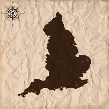 İngiltere'de eski harita grunge ve buruşuk kağıt ile. Vektör çizim
