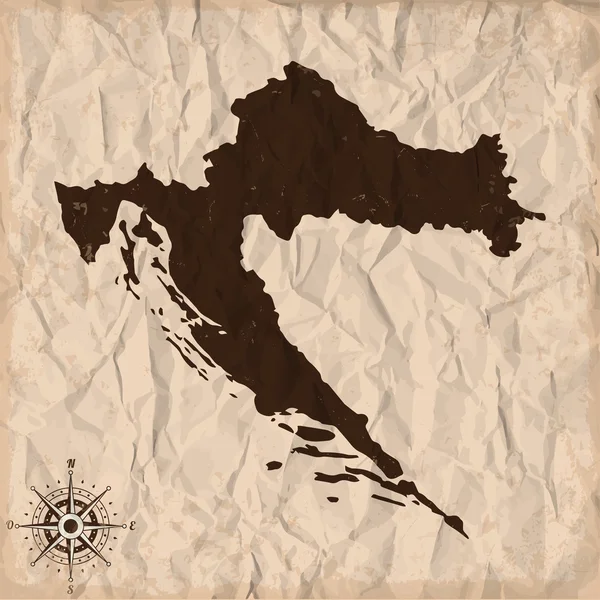 Croácia mapa antigo com grunge e papel amassado. Ilustração vetorial — Vetor de Stock