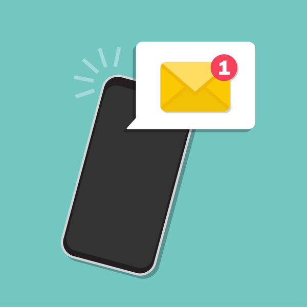 Email smartphone notification in a flat design. Vector illustration