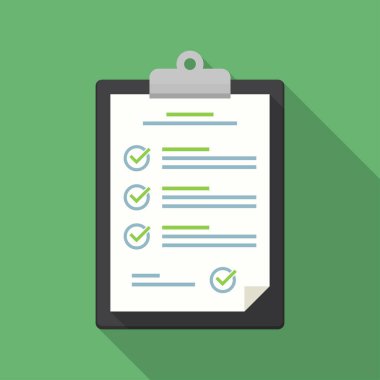 Uzun gölgeli düz bir dizaynda kontrol listesi simgesine sahip pano