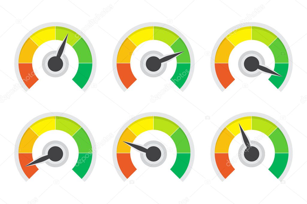 Set of level indicator gauges speedometer in a flat design