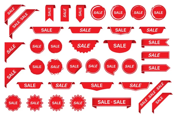 Vente Étiquette Autocollant Étiquettes Collection Rouge — Image vectorielle