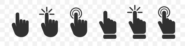 Conjunto Diferentes Icono Clic Mano Sobre Fondo Transparente — Archivo Imágenes Vectoriales