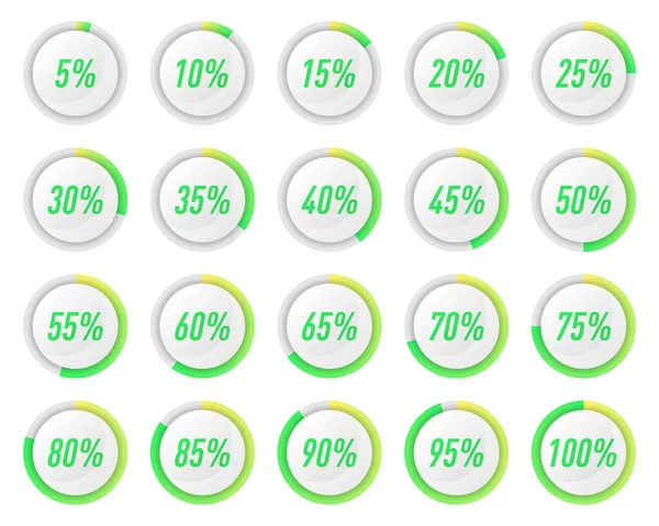 Bilgi Grafikleri Için Yeşil Çember Yüzde Diyagramlarının Koleksiyonu — Stok fotoğraf
