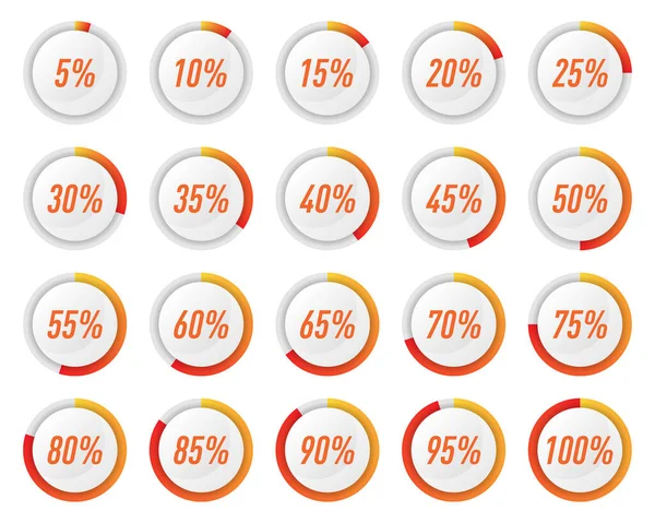 インフォグラフィックのためのオレンジ色の円のパーセント図のコレクション — ストック写真
