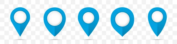Conjunto Iconos Punteros Mapa Pin Azul Con Sombra — Foto de Stock