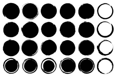 Bir grup grunge dairesi siyah şekilli. Vektör illüstrasyonu