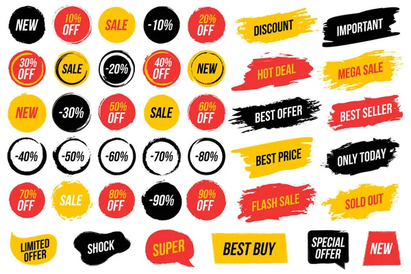 Verzameling Van Label Banners Inktpenseelstreken Grunge Cirkels Koop Korting — Stockfoto