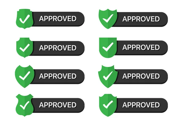 Set Approved Badges Shield Icons Flat Design — Stock Photo, Image