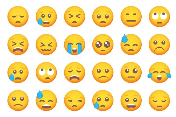 Uppsättning Gråtmilda Leende Ikoner Tecknad Emoji Uppsättning Vektor Emoticon Set — Stockfoto