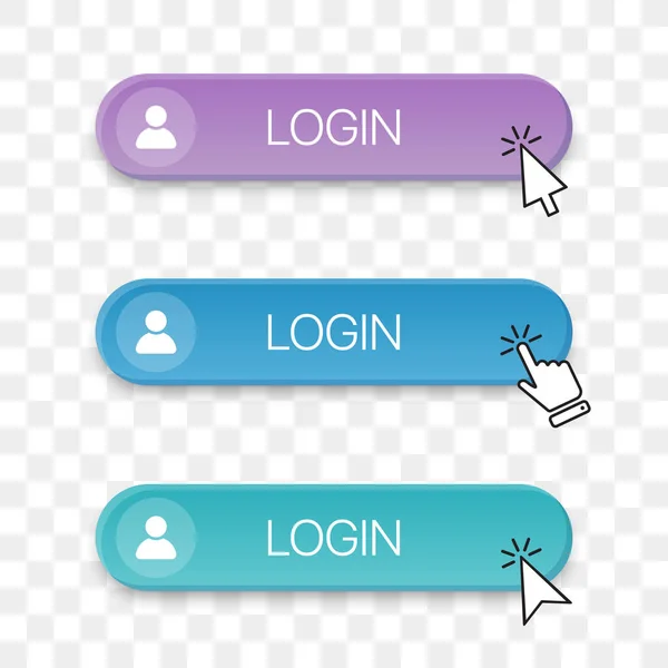 使用不同的单击指针登录按钮图标集合 — 图库照片