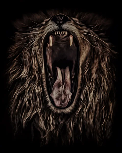 Leão ruge retrato na cor do óleo — Fotografia de Stock