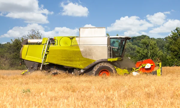 Deutscher havester arbeitet auf einem maisfeld — Stockfoto