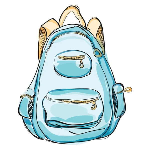 กระเป๋าเป้สะพายหลังสีฟ้าที่วาดด้วยมือ . — ภาพเวกเตอร์สต็อก