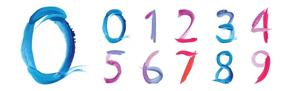 Akvarell hand drunkna nummer från 0 till 9, färgglada illustration — Stock vektor