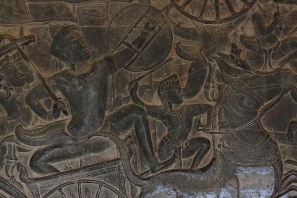 Detalhe parede decoração de Temple Banteay Srei em Angkor — Fotografia de Stock