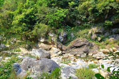 Shakadang Patikası, Taroko Ulusal Parkı 'ndaki mermer bir uçurumun duvarına oyulmuş bir patika, Hualien, Tayvan