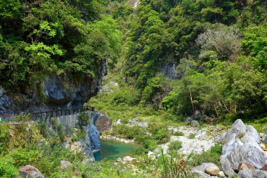 Shakadang Patikası, Taroko Ulusal Parkı 'ndaki mermer bir uçurumun duvarına oyulmuş bir patika, Hualien, Tayvan