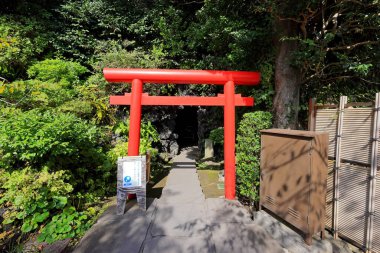 Hasedera, bir Budist tapınağı ve Kamakura, Kanagawa, Japonya 'da Kannon tanrısının devasa ahşap heykeli ile bahçeler.