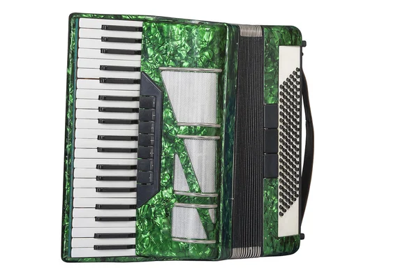 Instrument muzyczny zielony akordeon — Zdjęcie stockowe