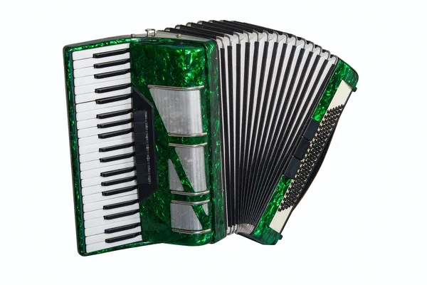Instrumento musical acordeón verde — Foto de Stock