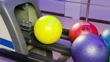 Bir adam oyun sahasına bir bowling topu atar ve lobutları vurur. 