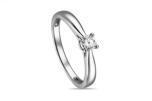 Zilveren Diamanten Ring Geïsoleerd Witte Achtergrond Rechtenvrije Stockafbeeldingen