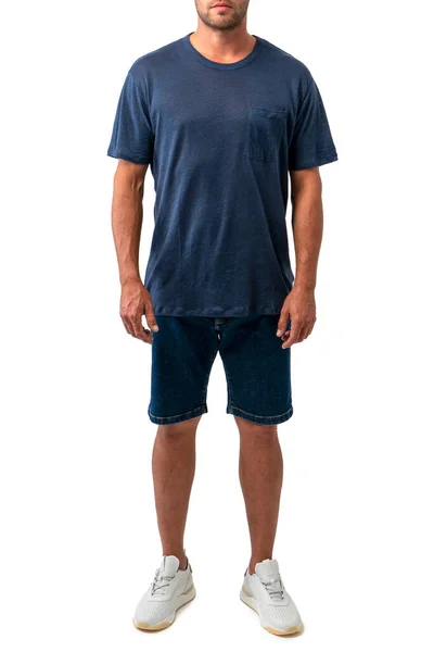 Hombre Una Camiseta Azul Para Graduación Vestido Con Pantalones Cortos —  Fotos de Stock