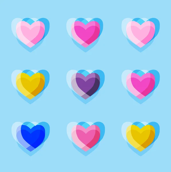 Rosa, azul, patrón de corazones amarillos — Vector de stock