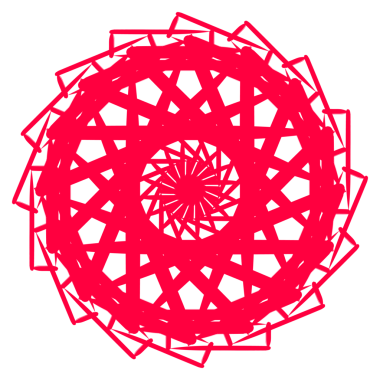 Geometrik soyut mandala desen tasarımı. Parlak kırmızı yuvarlak şekilli. Arkaplan duvar kağıdı dekor grafik ögesi ve yaratıcı projeler için modern dijital sanat illüstrasyonu.