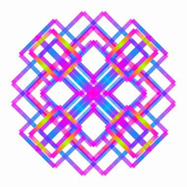 Canlı neon renkleri ve meditasyon ve dijital sanat konsepti için ruhani simetriye sahip soyut geometrik arkaplan mandala deseni.