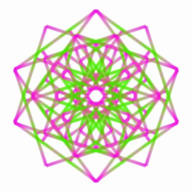 Canlı neon renkleri ve meditasyon ve dijital sanat konsepti için ruhani simetriye sahip soyut geometrik arkaplan mandala deseni.
