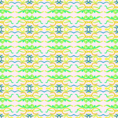 Modern Arkaplan, Kumaş Yazı, Duvar Kağıdı ve Dijital Kağıt için Karmaşık Geometrik Mandala Tasarımı ve Canlı Neon Renkleri ile Parlak Kusursuz Desen