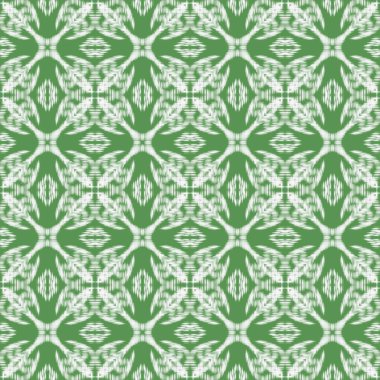 Tekstil Kumaş Duvar Kağıdı Arkaplan Dekorasyonu için Yeşil ve Beyaz Ikat Kusursuz Desensiz Geometrik Doğu Süslemesi