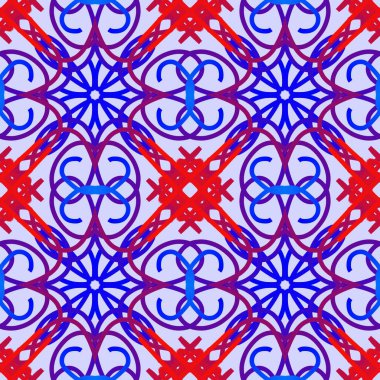 Tekstil ve Dijital Duvar Kağıdı Tasarımı için Geometrik Soyut Mandala Şekilleriyle Canlı Renkli Simetrik Desensiz Desenli Arkaplan