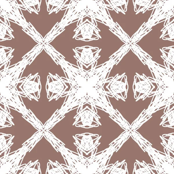 Zarif duvar kâğıdı, klasik kumaş tekstili ve dekoratif sınır tasarımı için kahverengi zemin üzerinde beyaz mandala çizgisi sanat süsü bulunan lüks, dikişsiz geometrik bir arka plan..