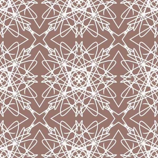 Zarif duvar kâğıdı, klasik kumaş tekstili ve dekoratif sınır tasarımı için kahverengi zemin üzerinde beyaz geometrik mandala çizgisi sanat süsü bulunan lüks, pürüzsüz desensiz arka plan..