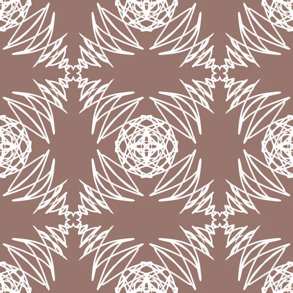 Zarif duvar kâğıdı, klasik kumaş tekstili ve dekoratif etnik çiçek tasarımı için kahverengi zemin üzerinde beyaz geometrik mandala çizgisi sanat süsü bulunan lüks, pürüzsüz desenli arka plan..