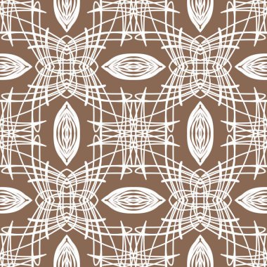 Kahverengi ve beyaz dekoratif çizgili zarif geometrik desensiz arka plan, duvar kağıdı, tekstil, kumaş tasarımı ve prim ambalajı için lüks soyut mandala dekoratif dokusu.