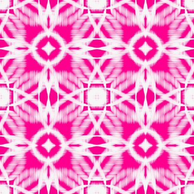 Etnik geometrik motiflere sahip Fuchsia pembe ve beyaz örgü deseni, moda tekstil duvar kağıdı ve dekoratif kumaş tasarımı için geleneksel kabile nakış tarzı arka plan.