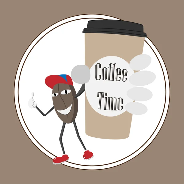 Иллюстрация смешная, кофейные зерна с чашкой кофе . — стоковый вектор