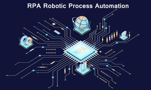 Rpa Robotic Process Automation Gedrukte Printplaat Microchip Microprocessor Vectorillustratie — Stockvector