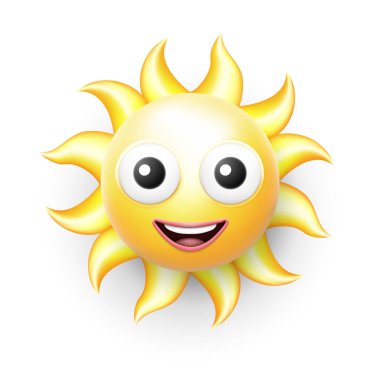 Gülen surat. Gülümseyen güneş. Vektör illüstrasyonu.