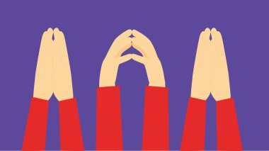 Farklı semboller gösteren parmakları olan eller, vektör illüstrasyonu 