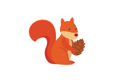 Çam kozalağı karikatür vektör çizim tasarımlı sincap