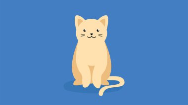 Mavi arka planda sevimli komik kedi, vektör illüstrasyonu