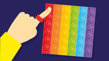 El ele tutuşan gökkuşağı oyuncağı. vektör illüstrasyonu