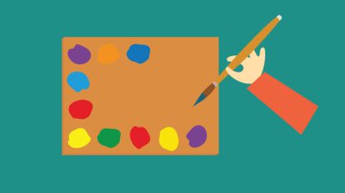 Okul öncesi eğitim için düz tasarım illüstrasyon konsepti, yaratıcı zanaat aktivitesi yapan çocuk. Çizgi film tarzında vektör illüstrasyonu.      